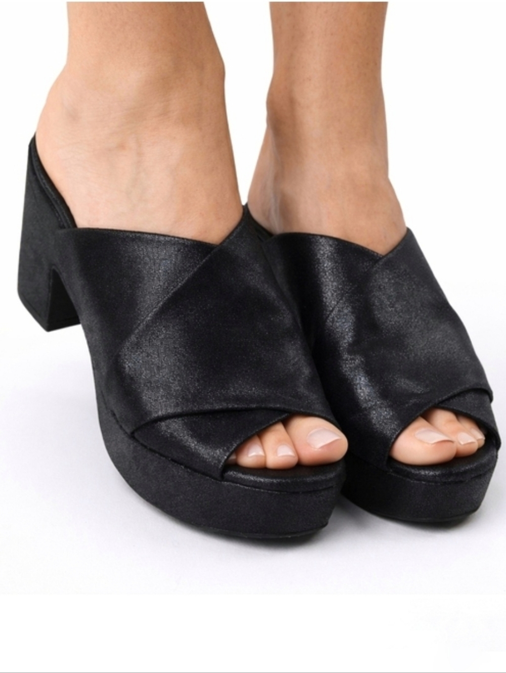 CHOCOLAT BLU CrissCross Platform Sandal Slide Black Shimmer NWOT Unworn 10